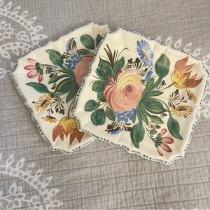 Vintage Italian Pottery Plate Hand Painted Made in Italy Square Rose Mid Century